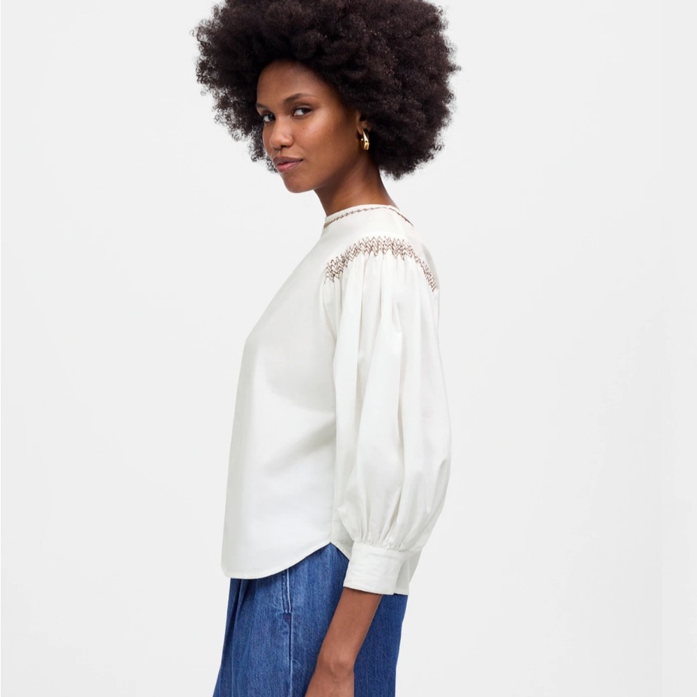 Madewell Embroidered Poplin Balloon-Sleeve Top size S - Picture 10 of 12
